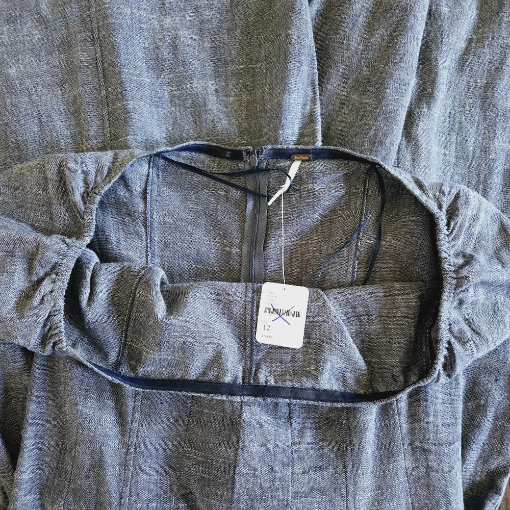 Free People Women’s Jumpsuit Rumi Blue Off The Shoulder Pleated Wide Leg Size 12 - Picture 8 of 12
